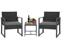 3 Piece Patio Furniture Sets Wicker Patio Chairs Rattan Outdoor Bistro Set Outdoor Furniture for Backyard Porch Poolside Lawn, Grey