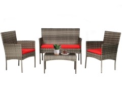 4 Pieces Outdoor Furniture Set Patio Conversation Set Wicker with Rattan Chair Loveseats Coffee Table for Outdoor Indoor Garden Backyard Porch