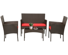 4 Pieces Wicker Patio Conversation Set Patio Furniture Set with Rattan Chair Loveseats Coffee Table for Outdoor Indoor Garden Backyard Porch Poolside