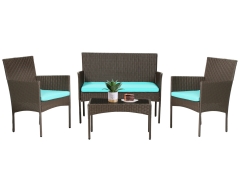 4 Pieces Patio Furniture Set Wicker Patio Conversation Set with Rattan Chair Loveseats Coffee Table for Outdoor Indoor Garden Backyard Porch Poolside