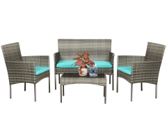 Patio Conversation Set 4 Pieces Outdoor Furniture Set Wicker with Rattan Chair Loveseats Coffee Table for Outdoor Indoor Garden Backyard Porch