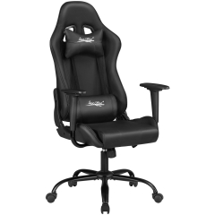 Gaming Chair Racing Office Chair PC Computer Chair with Lumbar Support Headrest Armrest Task Rolling Swivel Ergonomic PU Leather E-Sports, Black