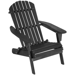 Folding Adirondack Chair Weather Resistant Lawn Chair Wood Porch Chair Pinewood Patio Chairs with Wood Texture, Black