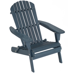 Folding Adirondack Chair Wood Porch Chair Weather Resistant Lawn Chair Pinewood Patio Chairs with Wood Texture, Navy Color