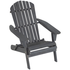 Folding Adirondack Chair Weather Resistant Lawn Chair Polyethylene Patio Chairs Poly Lumber Porch Chair with Wood Texture, Grey