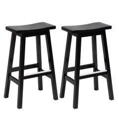 Bar Stools Set of 2 for Kitchen Counter Solid Wooden Saddle Stools 24-Inch Height, Black