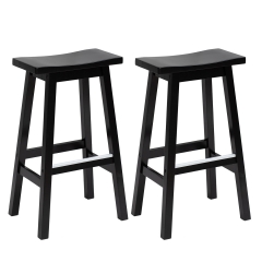 Bar Stools Set of 2 for Kitchen Counter Solid Wooden Saddle Stools 30-Inch Height, Black
