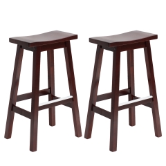 Bar Stools Set of 2 for Kitchen Counter Solid Wooden Saddle Stools 30-Inch Height, Brown
