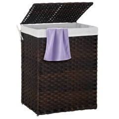 Paylesshere Laundry Basket Handwoven Laundry Hamper 90L/110L Foldable Rattan Laundry Hamper With Lid,2 Removable Liner Bags & 6 Laundry Bags, Brown