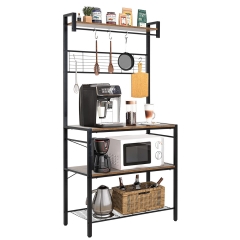 Kitchen Bakers Rack with Storage,4-Tier Microwave Stand Kitchen Storage Rack Kitchen Utility Cabinet Coffee Bar with Shelves for Kitchen, Rustic Brown