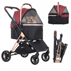 BestPet Pet Stroller Premium 3-in-1 Multifunction 4 wheels Dog Cat Stroller for Medium Small Dogs Cats Aluminium Frame 44lbs Capacity, Wine