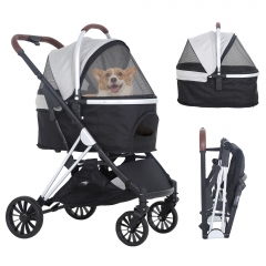 BestPet Pet Stroller Premium 3-in-1 Multifunction 4 wheels Dog Cat Stroller for Medium Small Dogs Cats Aluminium Frame 44lbs Capacity, Grey