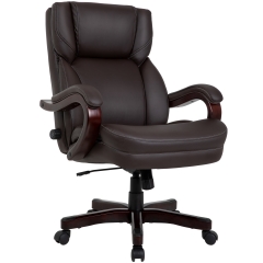 Big and Tall Office Chair Wide Seat Ergonomic Desk Chair with Lumbar Support Wood Armrest High Back PU Leather Executive Task Computer Chair for Heavy