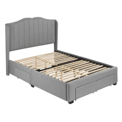 Upholstered Platform Bed Frame Mattress Foundation with 4 Storage Drawers Fabric Upholstered Headboard and Wooden Slats Support, Full