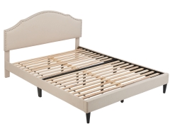 Upholstered Platform Bed Frame Queen Mattress Foundation with Fabric Upholstered Headboard and Wooden Slats Support, Queen