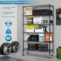 Storage Shelves Metal Shelf Wire Shelving Unit with Wheels 6 Tier NSF Certification Height Adjustable Garage Shelving Utility Steel Heavy Duty Commerc
