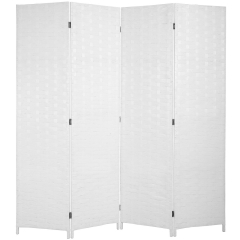 Room Divider Wood Screen Wood Mesh Woven Design Room Screen Divider Folding Portable Partition Screen Screen Wood for Home Office (4 Panel, White)