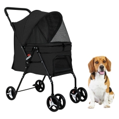 BestPet Pet White Stroller Folding Dog Stroller 4 Wheels Cat Stroller with Large Door Curtain Ventilate Mesh Foldable Puppy Stroller for Walking