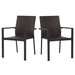 2 PCS Wicker Patio Dining Chairs All-Weather PE Rattan Wicker Chairs Outdoor Arm Chairs Patio Furniture Set Indoor-Outdoor Chair Backyard Lawn Brown