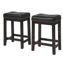 Bar Stools Set of 2 of PU Leather Bar stools for Kitchen Counter Solid wooden Saddle Stool 24” Height Bar Stool