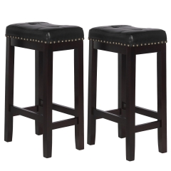 Bar Stools Set of 2 of PU Leather Bar stools for Kitchen Counter Solid wooden Saddle Stool 29’’ Height Bar Stool