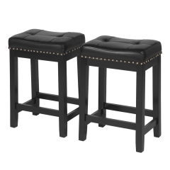 Bar Stools Set of 2 of PU Leather Bar stools for Kitchen Counter Solid wooden Saddle Stool 24” Height Bar Stool