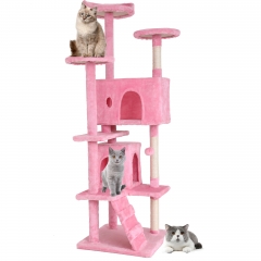 BestPet 70in Cat Tree Tower for Indoor Cats,Multi-Level Cat Furniture Activity Center with Cat Scratching Stand House Cat Condo with Funny Pink