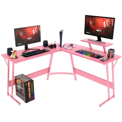 L Shaped Desk Corner Gaming Desk Computer Desk with Large Desktop Studying and Working and Gaming for Home and Work Place, Pink