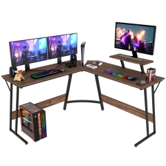 L Shaped Desk Corner Gaming Desk Computer Desk with Large Desktop Studying and Working and Gaming for Home and Work Place, Brown