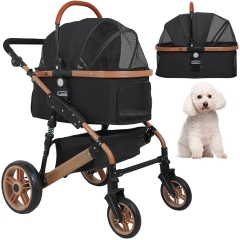 BestPet Pet Stroller Premium 3-in-1 Multifunction 4 wheels Dog Cat Stroller for Large Medium Small Dogs Cats Aluminum Frame  66lbs Capacity, Black