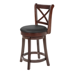 Bar Stools Counter Stools Kitchen Barstools Wooden Low Back Bar Stools with 360 Degree Swivel and PU Leather Upholstery (Brown)