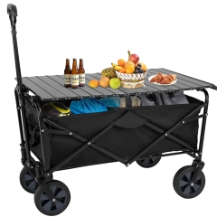 Folding Wagon Collapsible Wagon Garden Cart w/foldable table board Universal Wheels for Camping Picnic Outdoor Event, Black