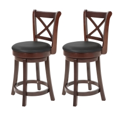 Bar Stools Counter Stools Kitchen Barstools with Wooden Low Back, 360 Degree Swivel, PU Leather Set of 2 (Brown)