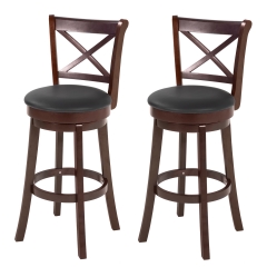 Bar Stools Counter Stools Kitchen Barstools with Wooden Low Back 360 Degree Swivel PU Leather Set of 2 for Bar Living Room Dining Room (Brown)