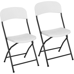 Folding Chairs Set of 2 Outdoor Plastic Chairs Portable Foldable Metal Folding Chairs with Metal Frame Backrest And Seat Cushion White