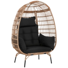 Egg Chair Egg Basket Lounge Rattan Chair Steel Frame  Indoor Outdoor Lounger 4 Comfort Cushion and Stand 352lb Capacity for Patio Garden Black