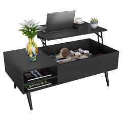 Lift Top Coffee Table with Adjustable Storage and Hidden Compartment Small Wood Coffee Table Center Table for Home Living Room Office Apartment Black