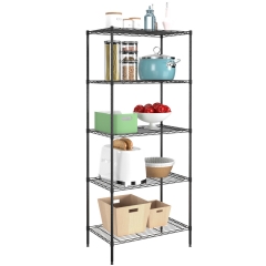 5-Shelf Adjustable Wire Shelving Unit Metal Shelf Layer Rack Strong Steel Organizer Wire Rack  H for Restaurant Garage Pantry Kitchen Garage,Black