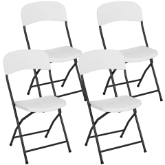 Folding Chairs Set of 4 Outdoor Plastic Chairs Portable Foldable Metal Folding Chairs with Metal Frame Backrest And Seat Cushion White