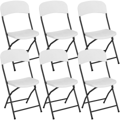 Folding Chairs Set of 6 Outdoor Plastic Chairs Portable Foldable Metal Folding Chairs with Metal Frame Backrest And Seat Cushion White