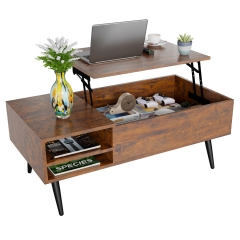 Lift Top Coffee Table with Adjustable Storage and Hidden Compartment Small Wood Coffee Table Center Table for Home Living Room Office Apartment Brown