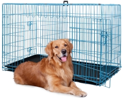 BestPet 48 Inch Dog Crates for Large Dogs Folding Mental Wire Crates Dog Kennels Outdoor and Indoor Pet Crate with Double-Door,Divider Panel Blue