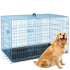 BestPet 42 Inch Dog Crates for Large Dogs Folding Mental Wire Crates Dog Kennels Outdoor and Indoor Pet Crate with Double-Door,Divider Panel Blue