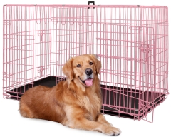 BestPet 48 Inch Dog Crates for Large Dogs Folding Mental Wire Crates Dog Kennels Outdoor and Indoor Pet Crate with Double-Door,Divider Panel Pink