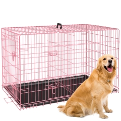 BestPet 42 Inch Dog Crates for Large Dogs Folding Mental Wire Crates Dog Kennels Outdoor and Indoor Pet Crate with Double-Door,Divider Panel Pink