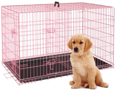 BestPet 24 Inch Dog Crates for Large Dogs Folding Mental Wire Crates Dog Kennels Outdoor and Indoor Pet Crate with Double-Door,Divider Panel Pink