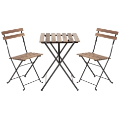 Bistro Set of 3 Outdoor Furniture Sets 2 Folding Chairs and Table High Quality Steel Frames and Weather-Resistant Wood Portable Design