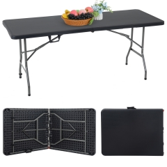 PayLessHere Folding Tables, Plastic 6ft Folding Table,Half Portable Foldable Table for for Parties Wedding BBQ Camping, Black 6FT