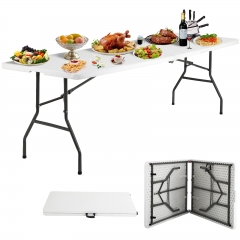 HKLGorg Folding Table 8 Ft Heavy Duty Fold Up Camping Working Table Indoor Outdoor Plastic Utility Party Dining Table Easy to Assemble