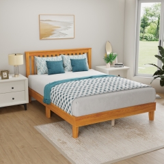 PayLessHere Wood Platform Bed Frame with Headboard/Full size Solid Wood Foundation/Wood Slats Support/No Box Spring Needed/Easy Assembly,Natural